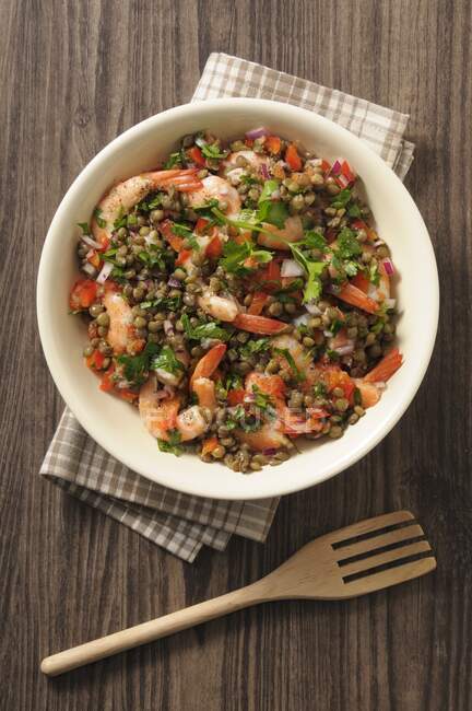 Salada de lentilha com camarão — Fotografia de Stock