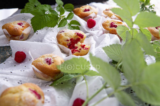 Raspberry and cream cheese muffins — Stock Photo