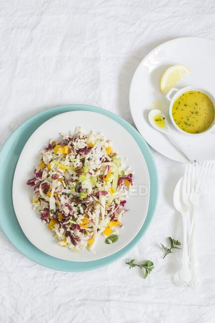 Veganer Reissalat mit Radieschen und Vinaigrette — Stockfoto