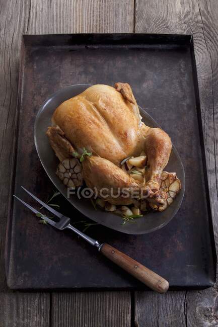 Roast chicken with garlic — Stock Photo