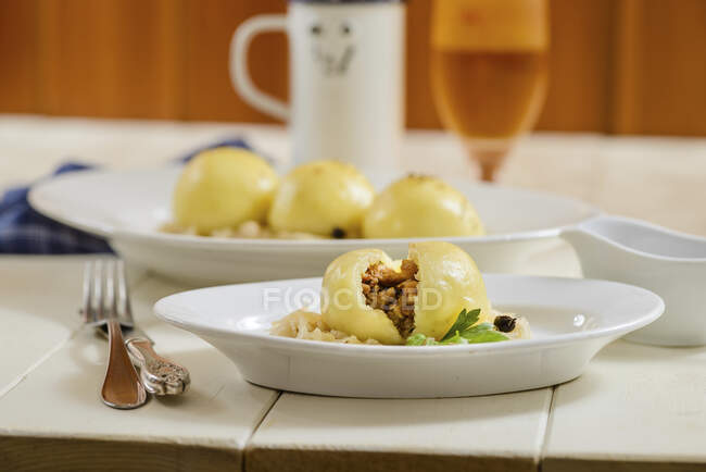 Gram dumplings on sauerkraut — Stock Photo