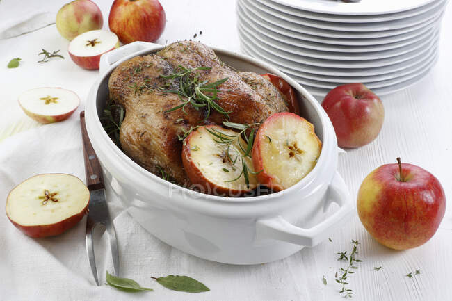Roasted duck with apples — Stock Photo