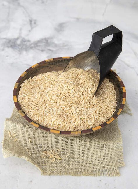 Brown Basmati Organic superpail rice — Stock Photo