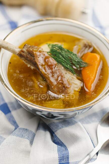 Soup with pork and orange pepper — Stock Photo