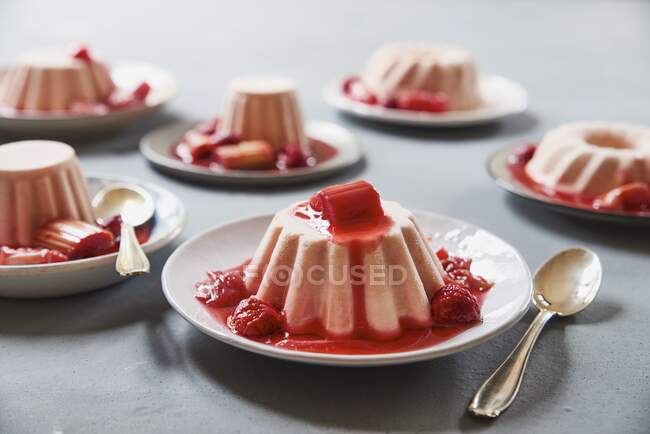 Crème glacée à la rhubarbe avec compote de rhubarbe — Photo de stock