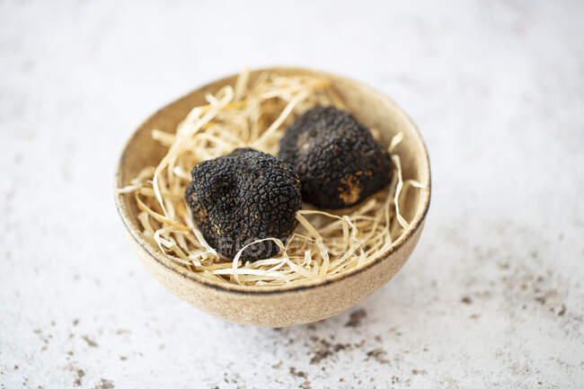 Two black winter truffles from Tuscany (Italy) — Stock Photo