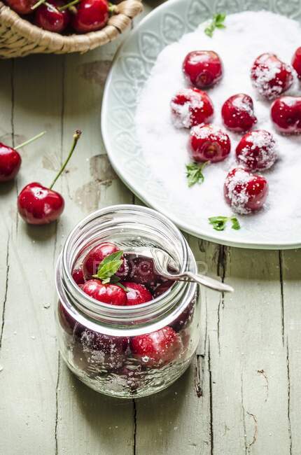 Ingredients for cherry compote — Stock Photo