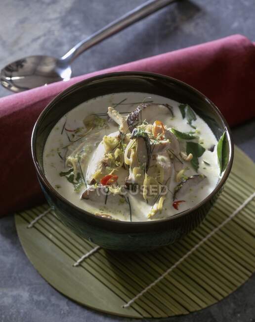 Coconut milk soup with chicken and mushrooms (Asia) — Stock Photo