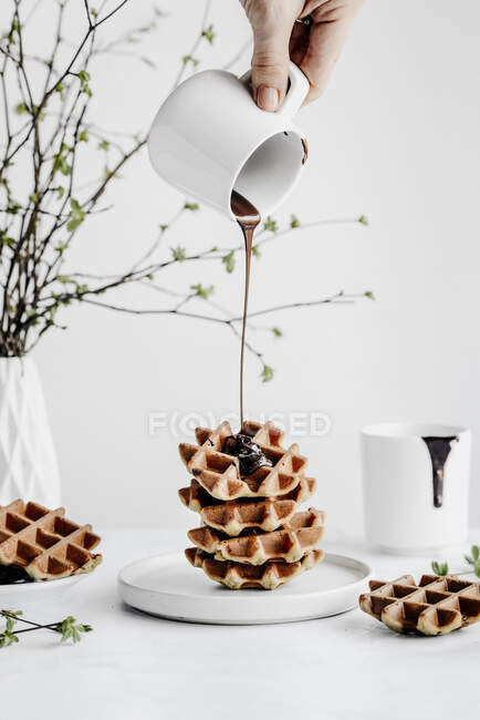 Vegan waffles covered with chocolate — Stock Photo