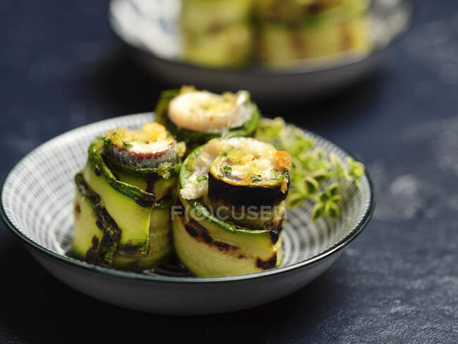 Zucchini and anchovy rolls — Stock Photo