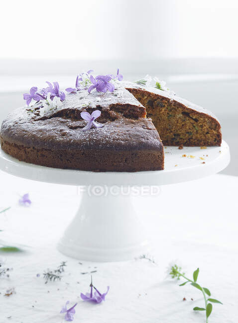 Un pastel de chocolate de calabacín de verano con cardamomo - foto de stock