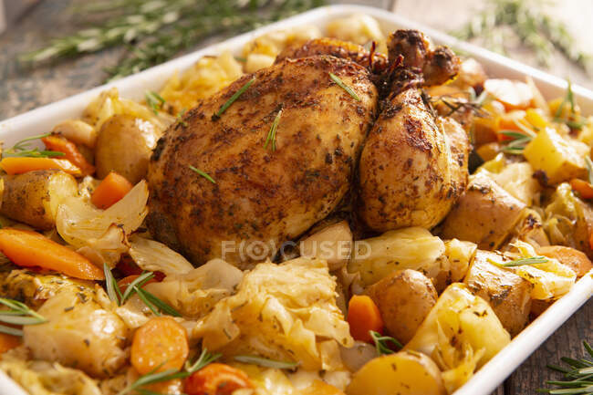 Grilled chicken on a bed of vegetables — Stock Photo