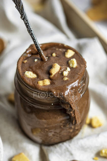 Closeup of Homemade Vegan Chocolate Hazelnut Spread with Cookies — Stock Photo