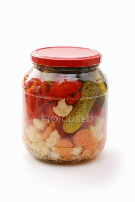 Pickled vegetables in a jar — Stock Photo