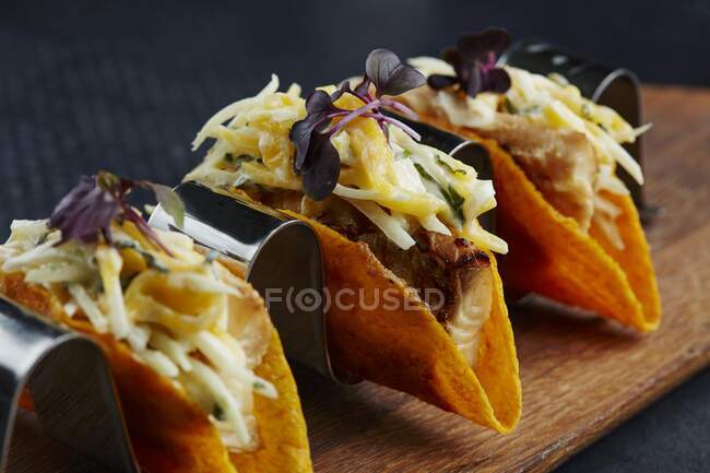 Conchas de tacos com peixe e legumes — Fotografia de Stock