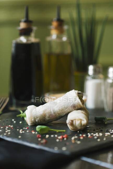Close-up shot of delicious Spring rolls with mushrooms — Stock Photo