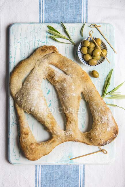 Olive Fougasse close-up view — Stock Photo