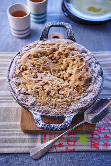 Peanut cookie cake in a pan — Stock Photo