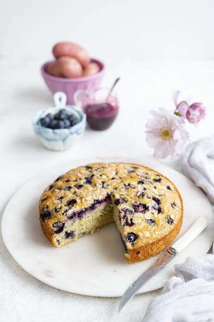 Potato cake with blueberries — Stock Photo