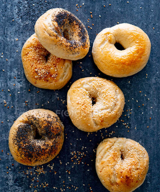 Bagels with various toppings — Stock Photo