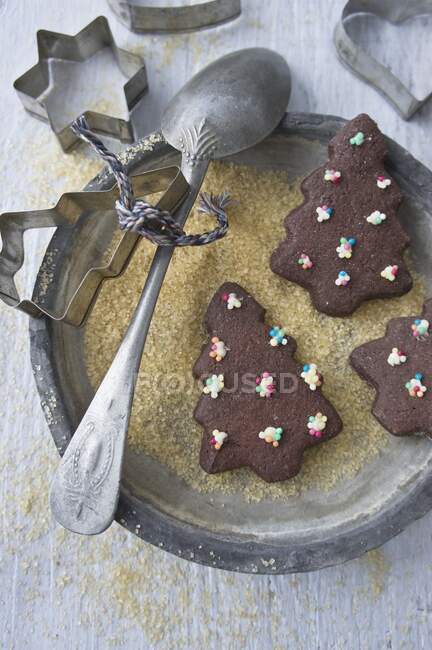 Biscuits au chocolat arbre de Noël pour Noël — Photo de stock