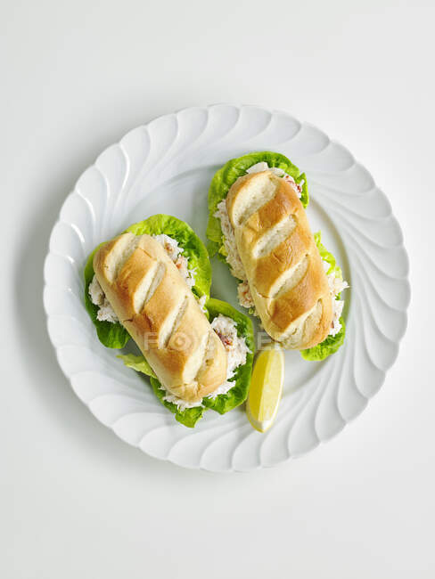 Crab Meat Rolls on white plate — Stock Photo