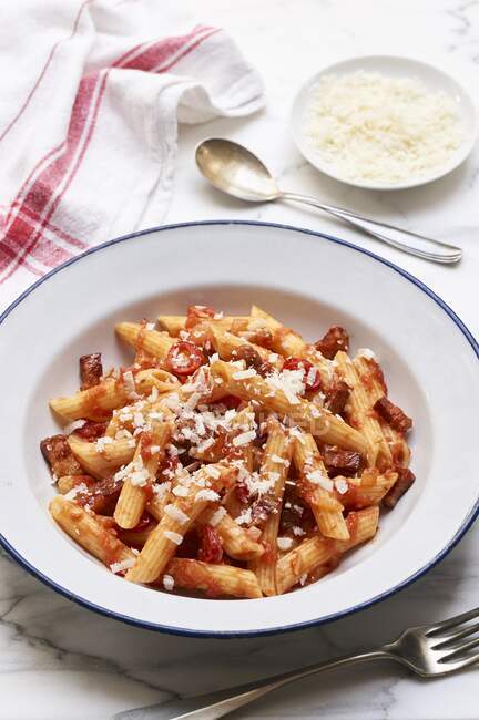Penne all Arrabiata close-up view — Stock Photo