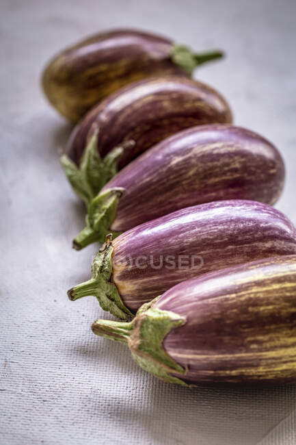 Fresh purple eggplant on wooden background — Stock Photo