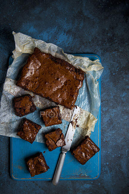 Dark chaocolate brownies close-up view — Stock Photo