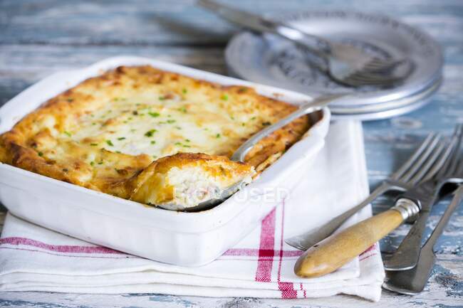 Ham and potatoes baked souffle with ham — Stock Photo