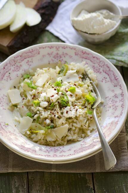 Fennel risotto with ricotta, parmesan and chilli flakes — Stock Photo