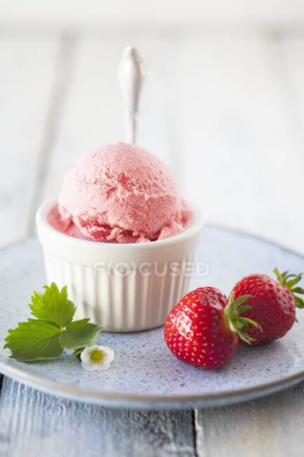 Erdbeereis und frische Erdbeeren — Stockfoto