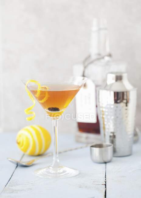 Vodka Martini flavored with raisin, cinnamon, apple and lemon — Stock Photo