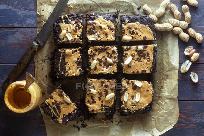 Chocolate and peanut brownies — Stock Photo