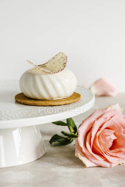 Baunilha e mousse de chocolate branco bolo individual — Fotografia de Stock