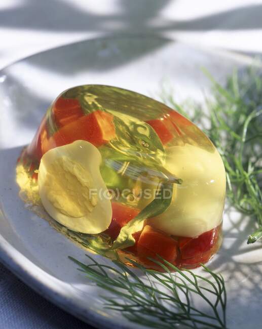 Huevos y verduras hervidos en gelatina - foto de stock