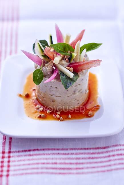 Salad with crab on white plate — Stock Photo