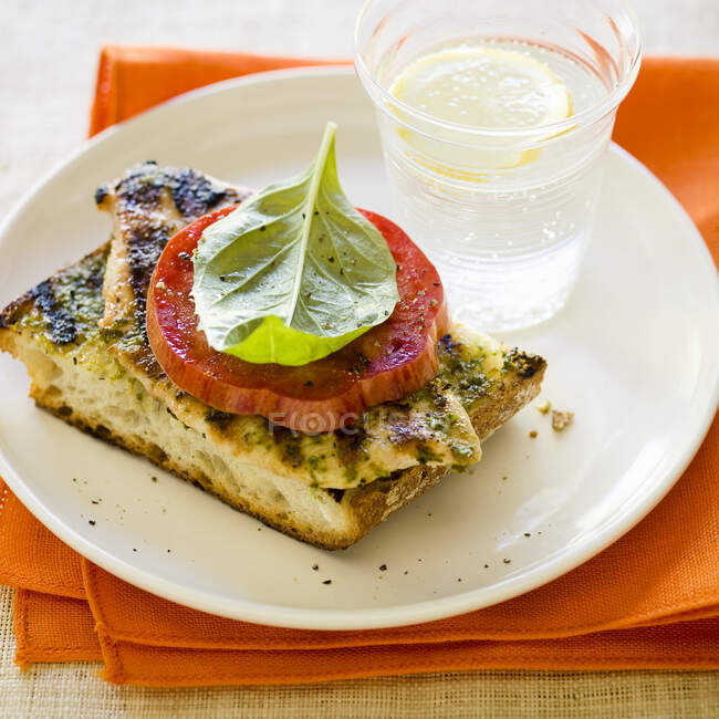 Open faced Grilled Basil Chicken Sandwich — Stock Photo