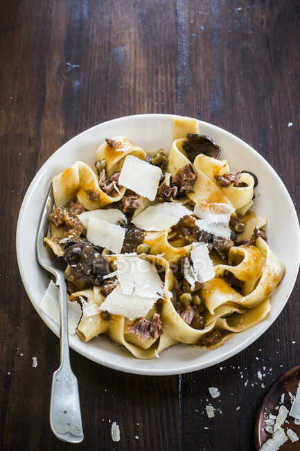 Pappardelle with game ragout — Stock Photo