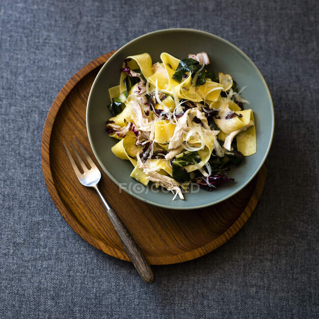 Pappardelle with chicken, chard and lemon — Stock Photo