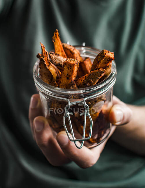 Baked Sweet Potatoes In Jar — Stock Photo