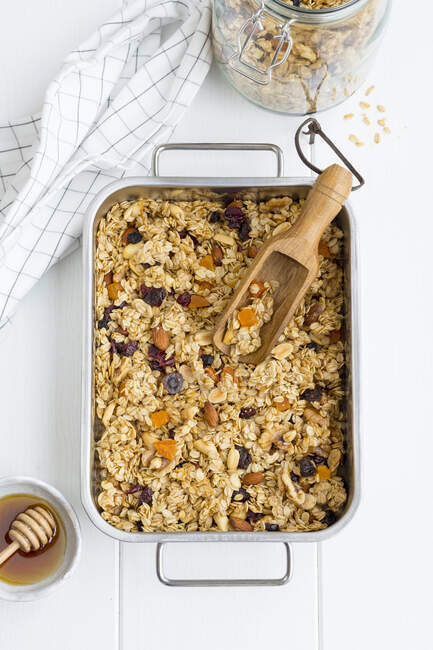 Homemade granola with maple syrup — Stock Photo