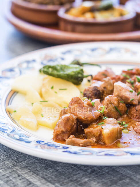 Ciervo en salsa o stufato di cervo, un piatto tipico di Toledo, Spagna — Foto stock