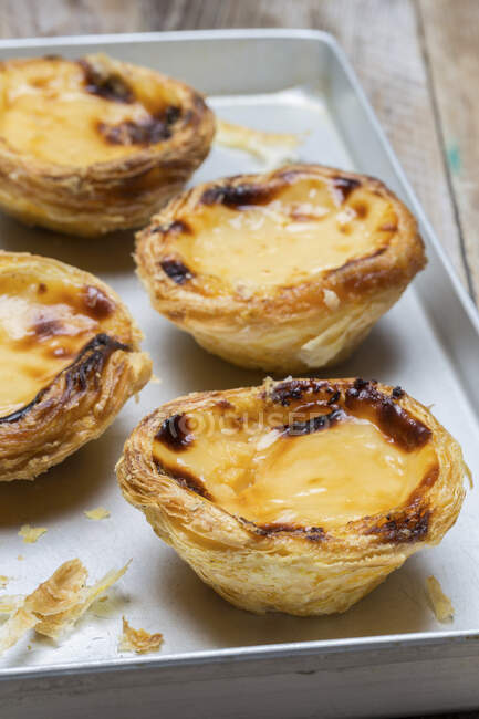 Pastel de Nata baked pastries with custard, Portugal — Stock Photo
