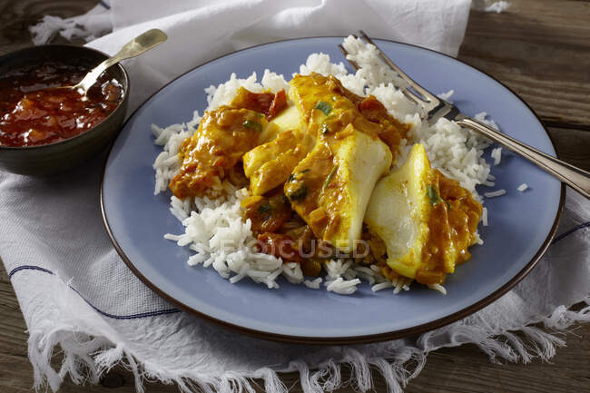 Curry de pescado con arroz - foto de stock