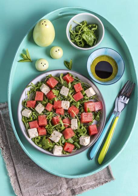 Веганский фета и арбузный салат — стоковое фото