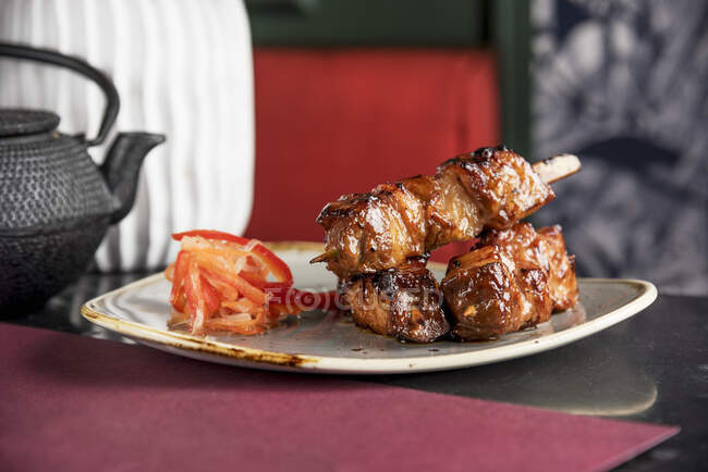 Filipino style pork skewer in a BBQ marinade — Stock Photo