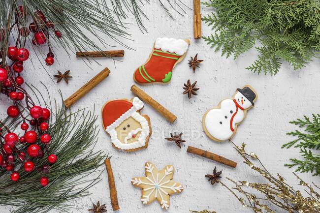 Biscuits de Noël sur table en bois — Photo de stock
