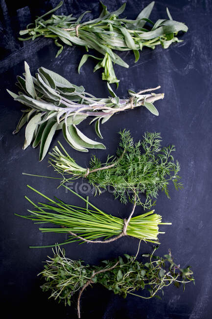 Bunches Fresh Herbs vista close-up — Fotografia de Stock