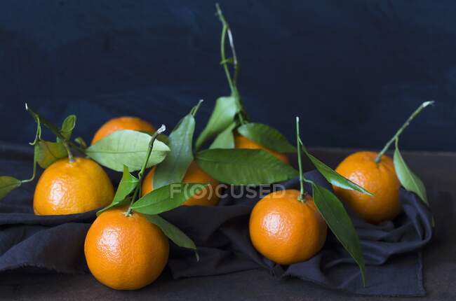 Clementinen mit Blättern aus nächster Nähe — Stockfoto